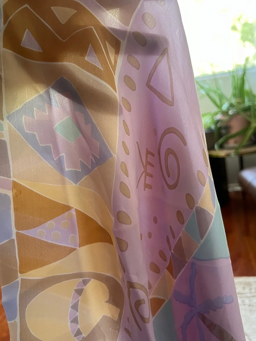 80s Pastel Silk Scarf Tropical Palm Trees Southwest Geometric Abstract 30